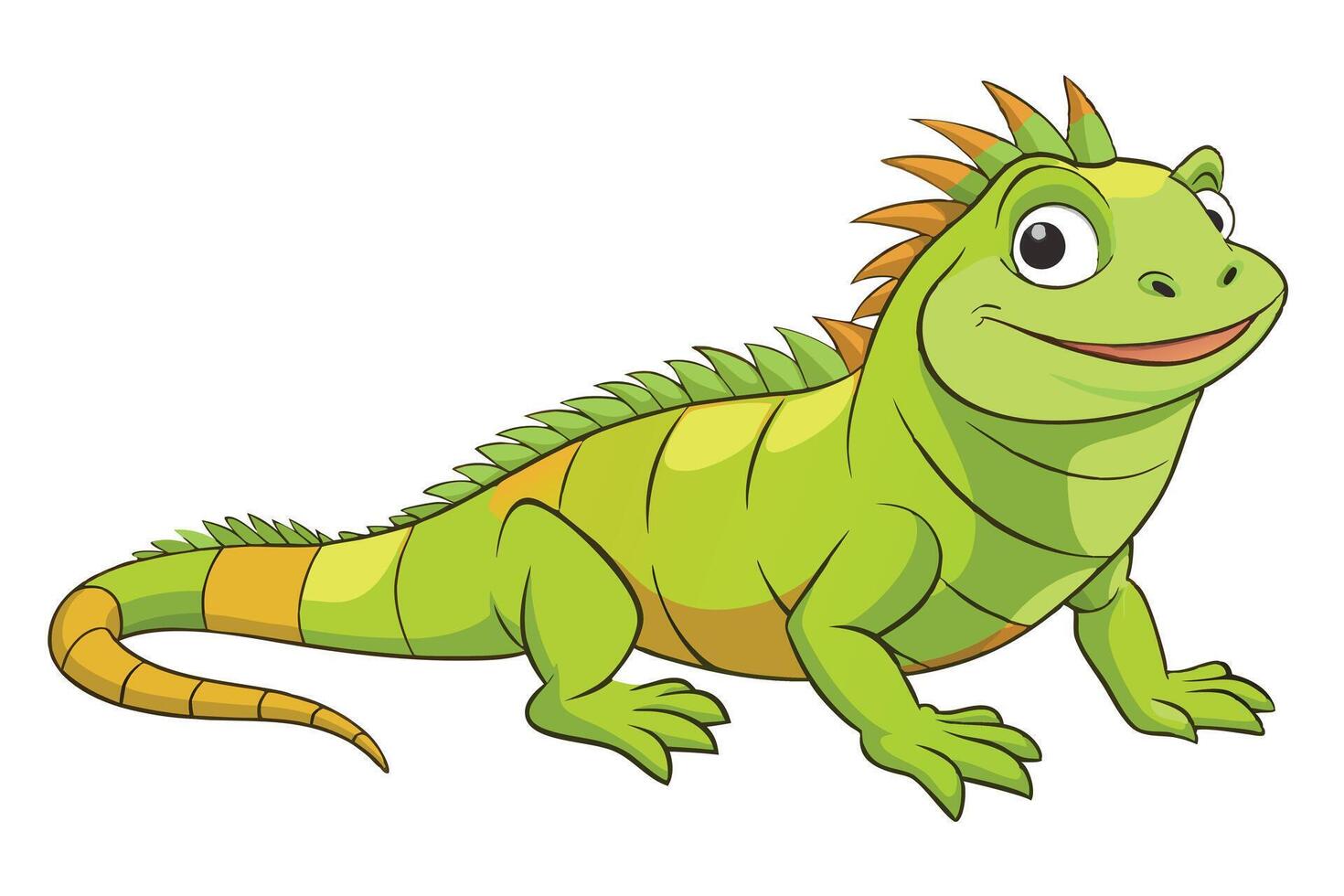 Cartoon Iguana with Spikes and Green and Orange Markings on White vector