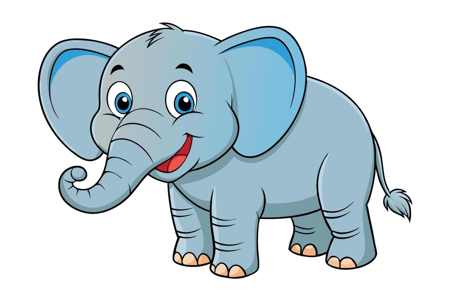 Cartoon elephant illustration, light blue color, smiling face, on white background vector