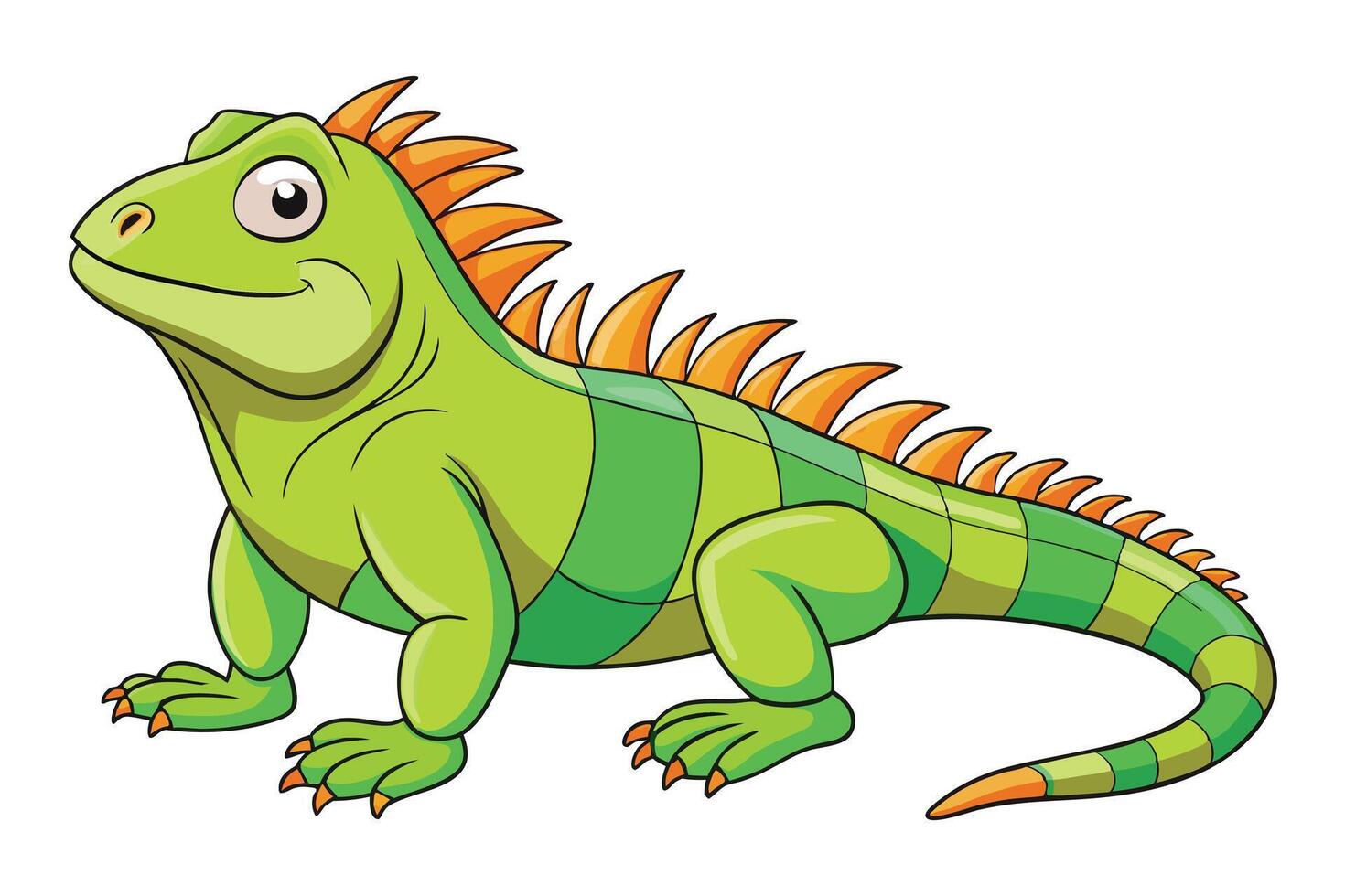 Cartoon Green Iguana with Orange Spikes on White Background vector