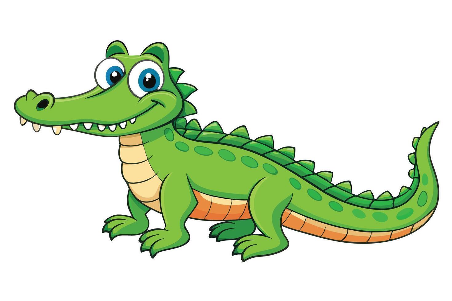 Friendly Cartoon Crocodile with Green Scales on Transparent Background vector
