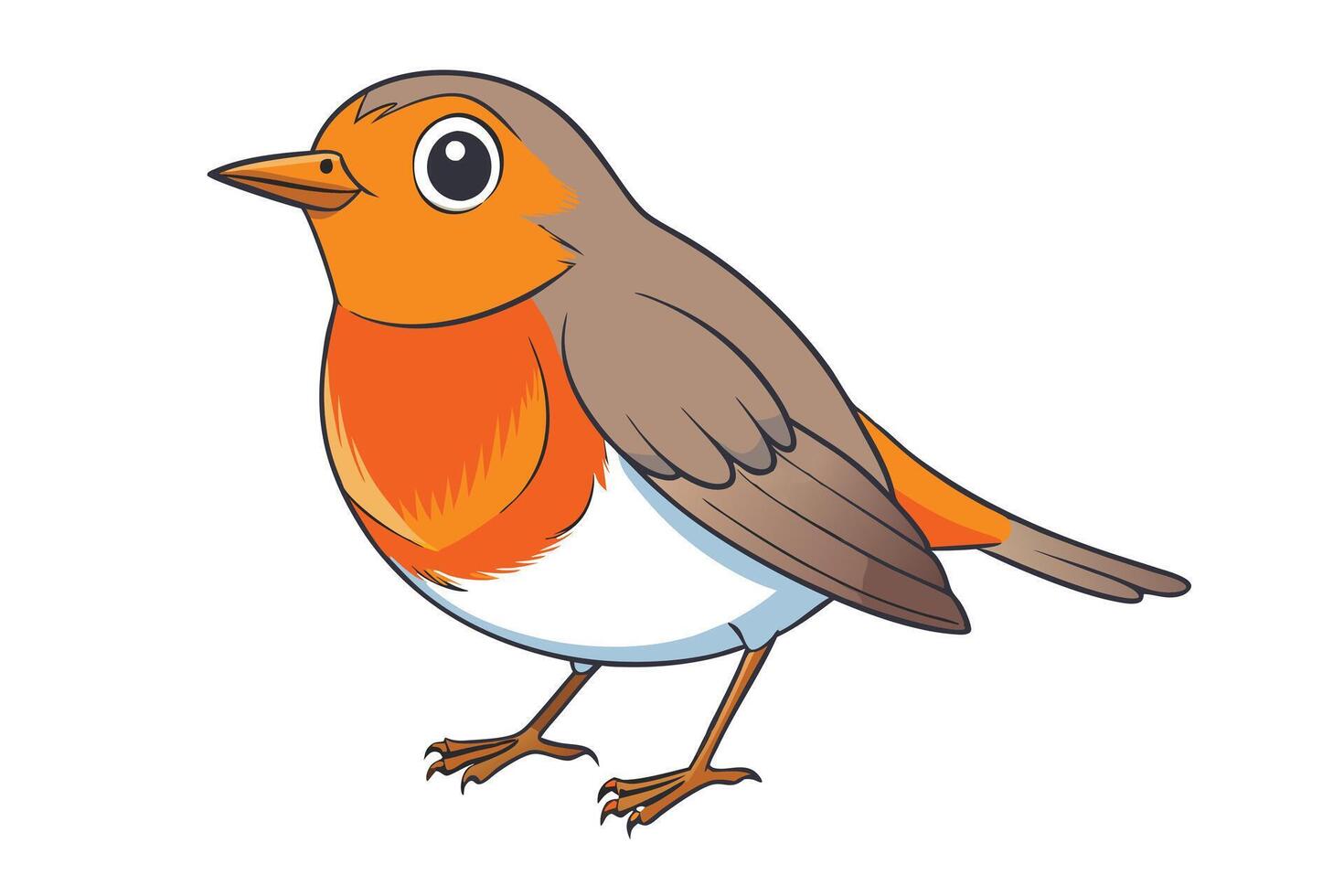 Cartoon Robin Bird with Orange Breast and Brown Wings vector
