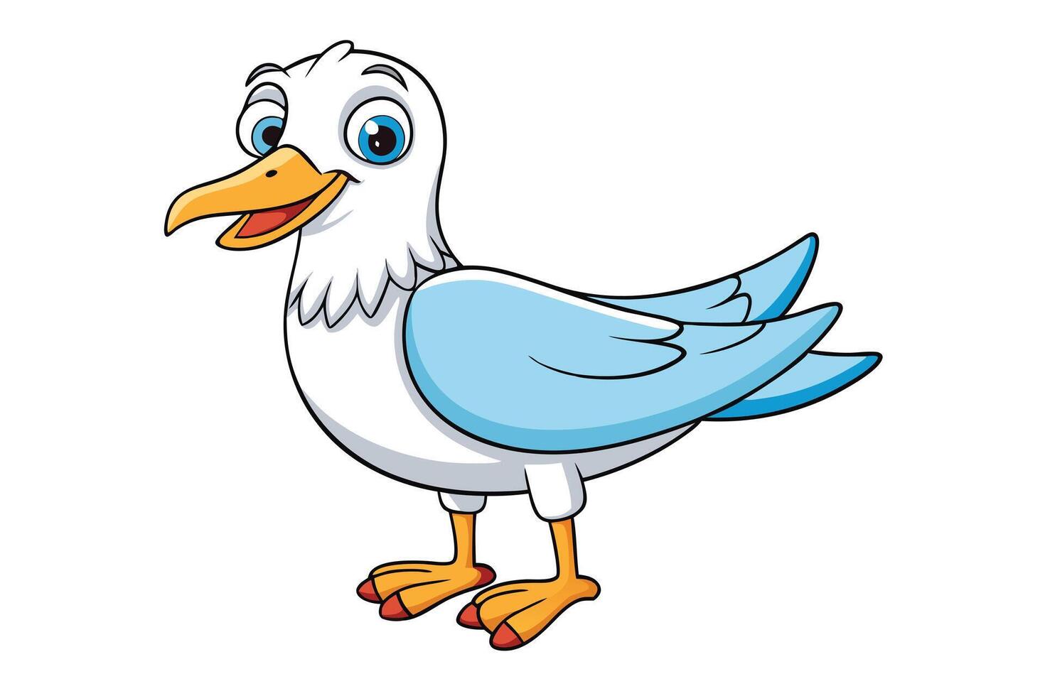 Cheerful Cartoon Seagull Standing with Blue Feathers on a Transparent Backdrop vector