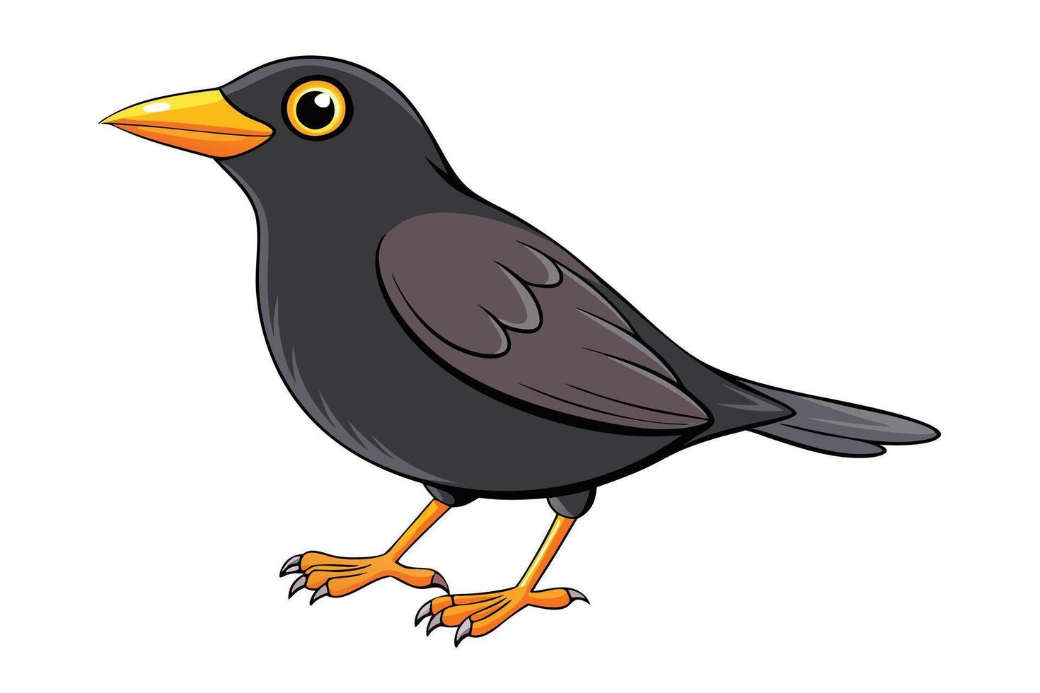Cartoon Blackbird Standing with Orange Beak, Legs and Feet on Transparent Background vector
