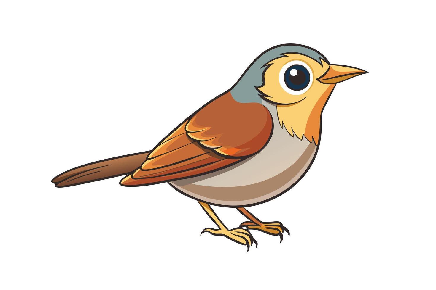 Standing Cartoon Robin with Brown Wings, Yellow Belly on Transparent Background vector