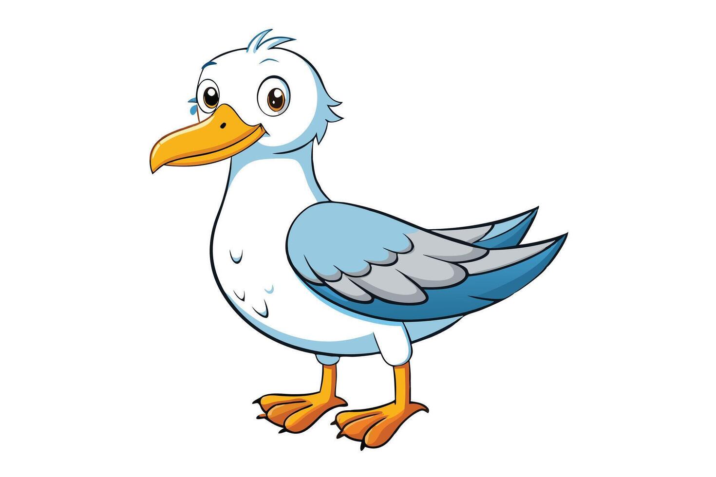 Cartoon Seagull with Big Eyes and Orange Beak on a Transparent Background vector
