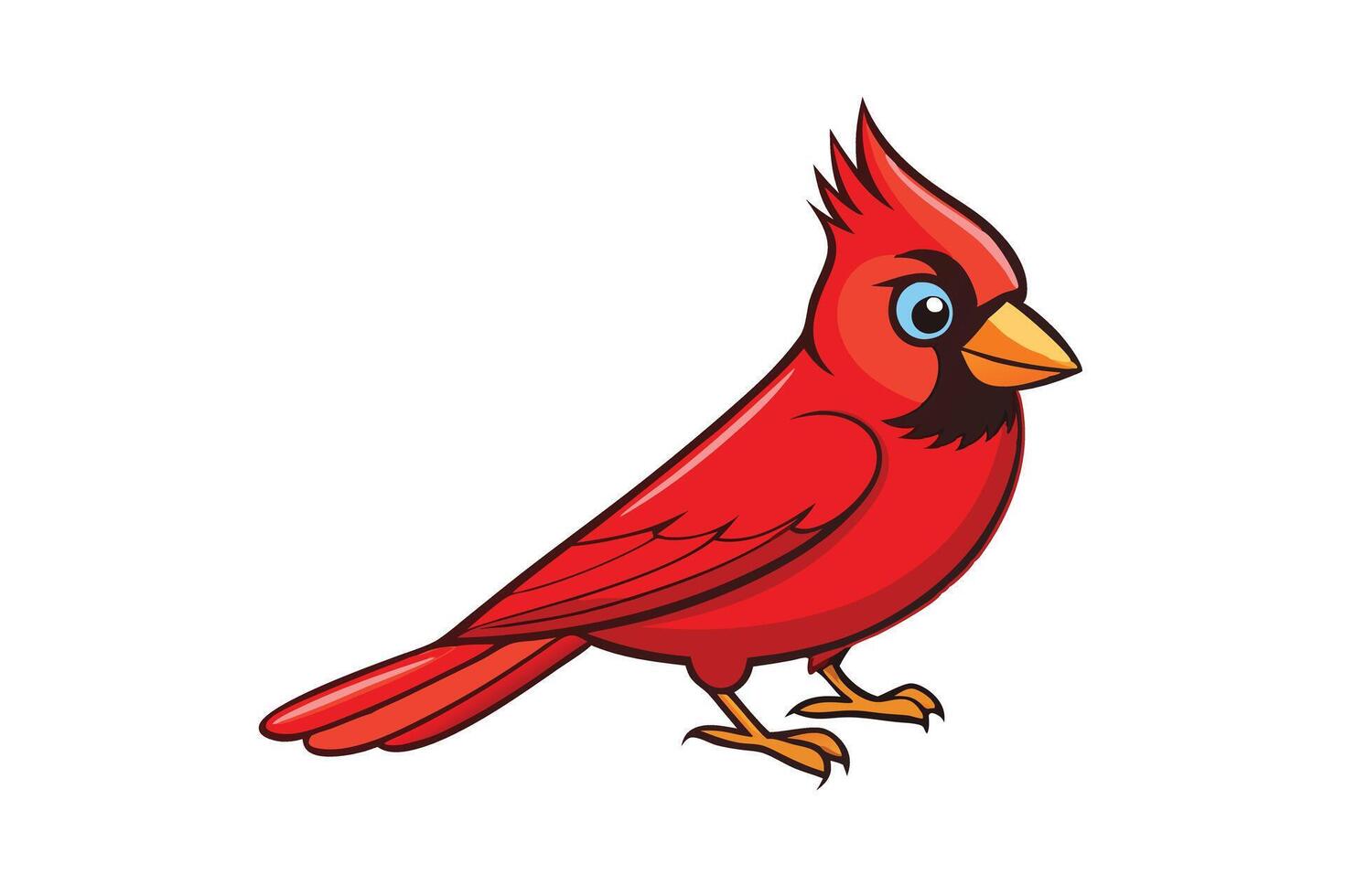Cartoon Red Cardinal Bird Character With Blue Eyes On A Transparent Background vector