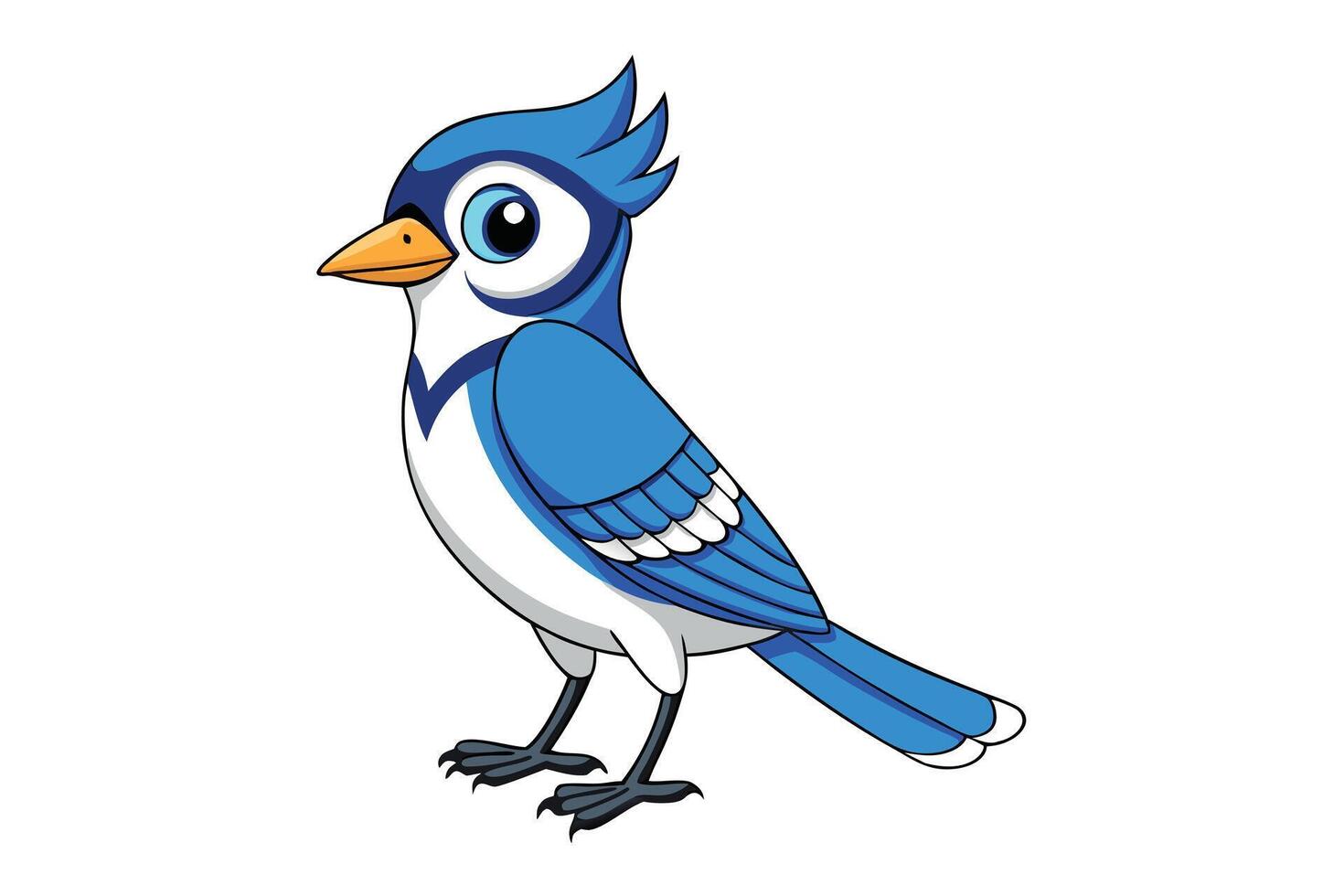 Cartoon Blue Jay on Transparent Background, Colorful Plumage, Perched Pose, Bird vector