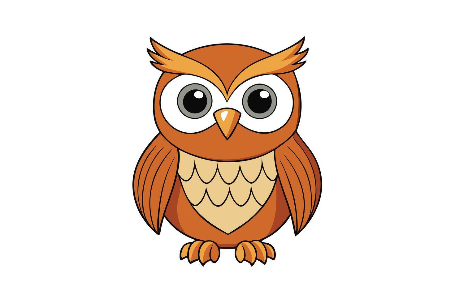 Cute Cartoon Owl with Big Eyes, Golden Plumage, Transparent Background vector