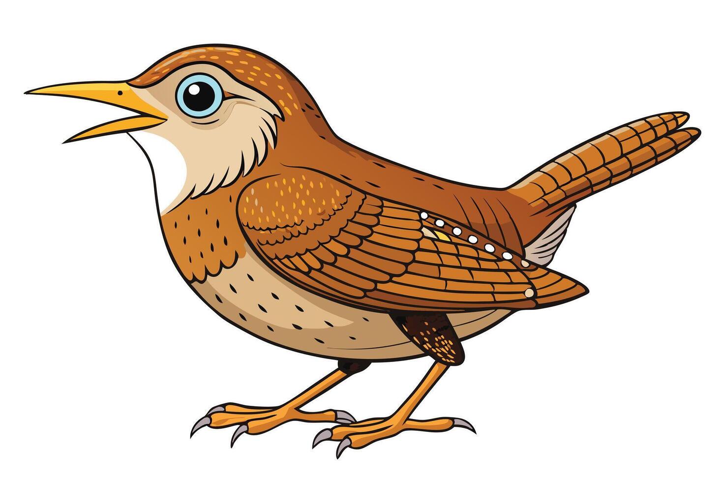 Cartoon Carolina Wren Standing with Open Beak on Transparent Background vector