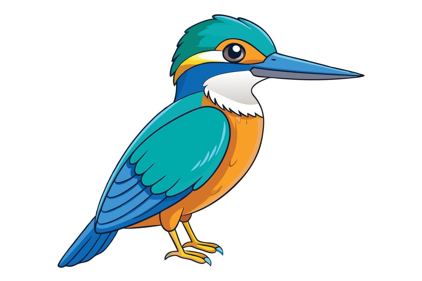 Cartoon Kingfisher Bird with Teal Feathers and Orange Belly on Transparent Background vector