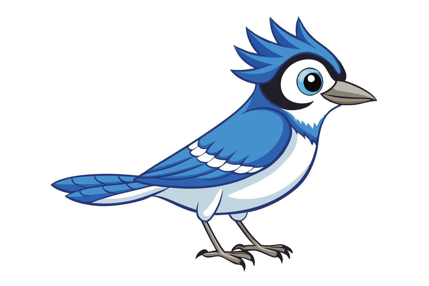 Cartoon Blue Jay with Detailed Features and White Background vector