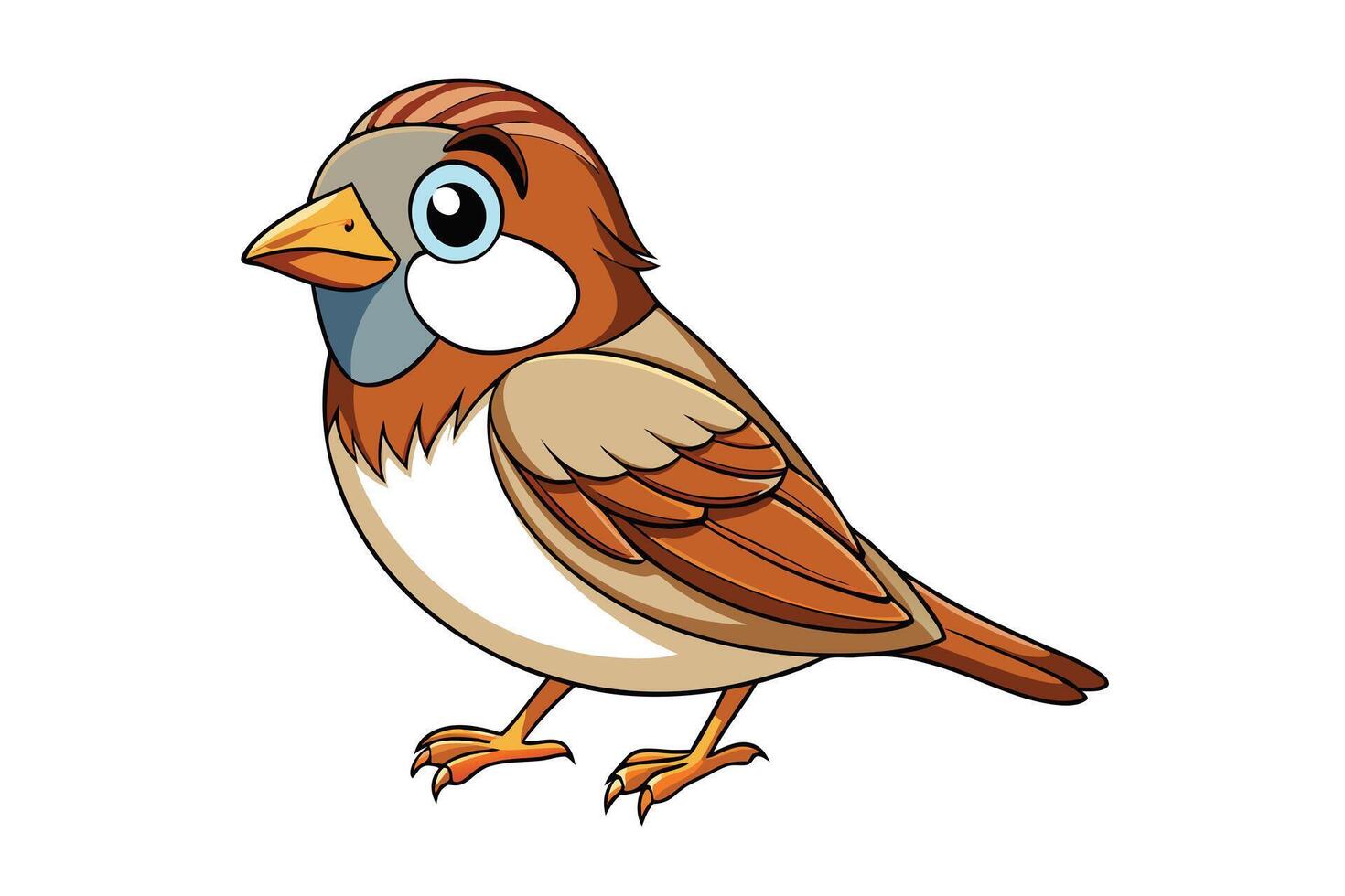 Cartoon Sparrow Illustration, Isolated on White, Cute Bird Character Design vector