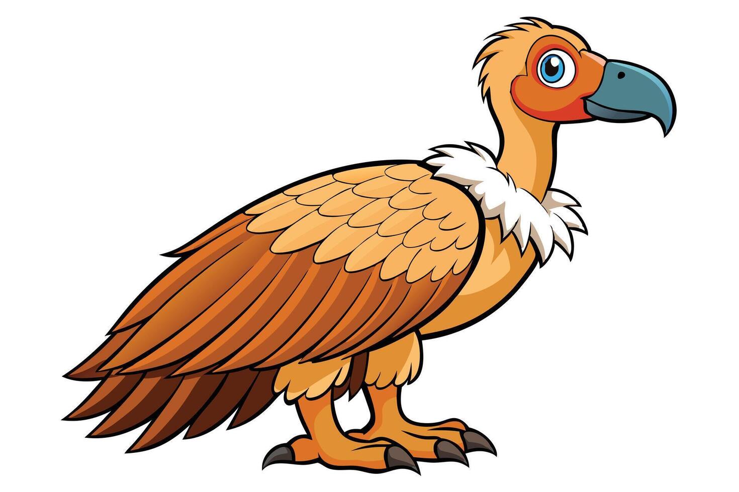 Cartoon Vulture Standing with Orange Feathers, Blue Beak on a White Background vector