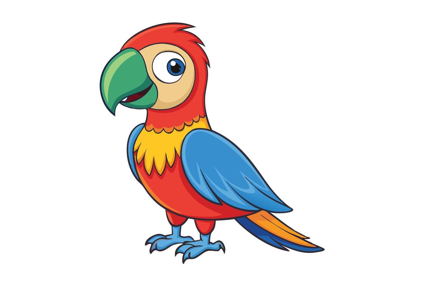 Cheerful Cartoon Macaw Parrot with Red, Yellow, and Blue Feathers vector