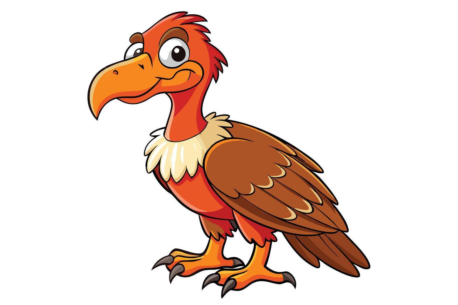 Cartoon Vulture with Orange Plumage and White Background vector