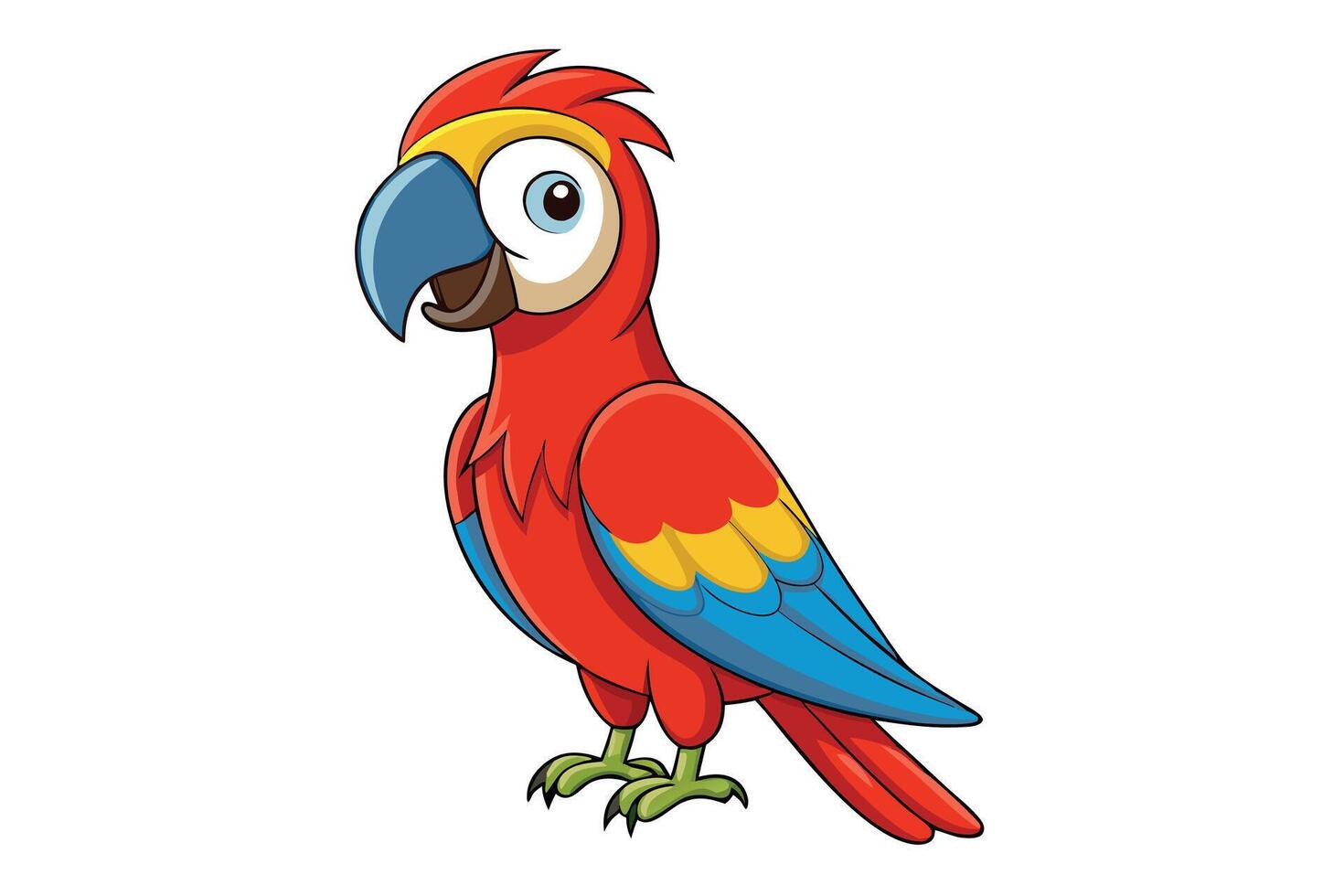 Cheerful Cartoon Macaw Parrot Character Standing on a Transparent Background vector