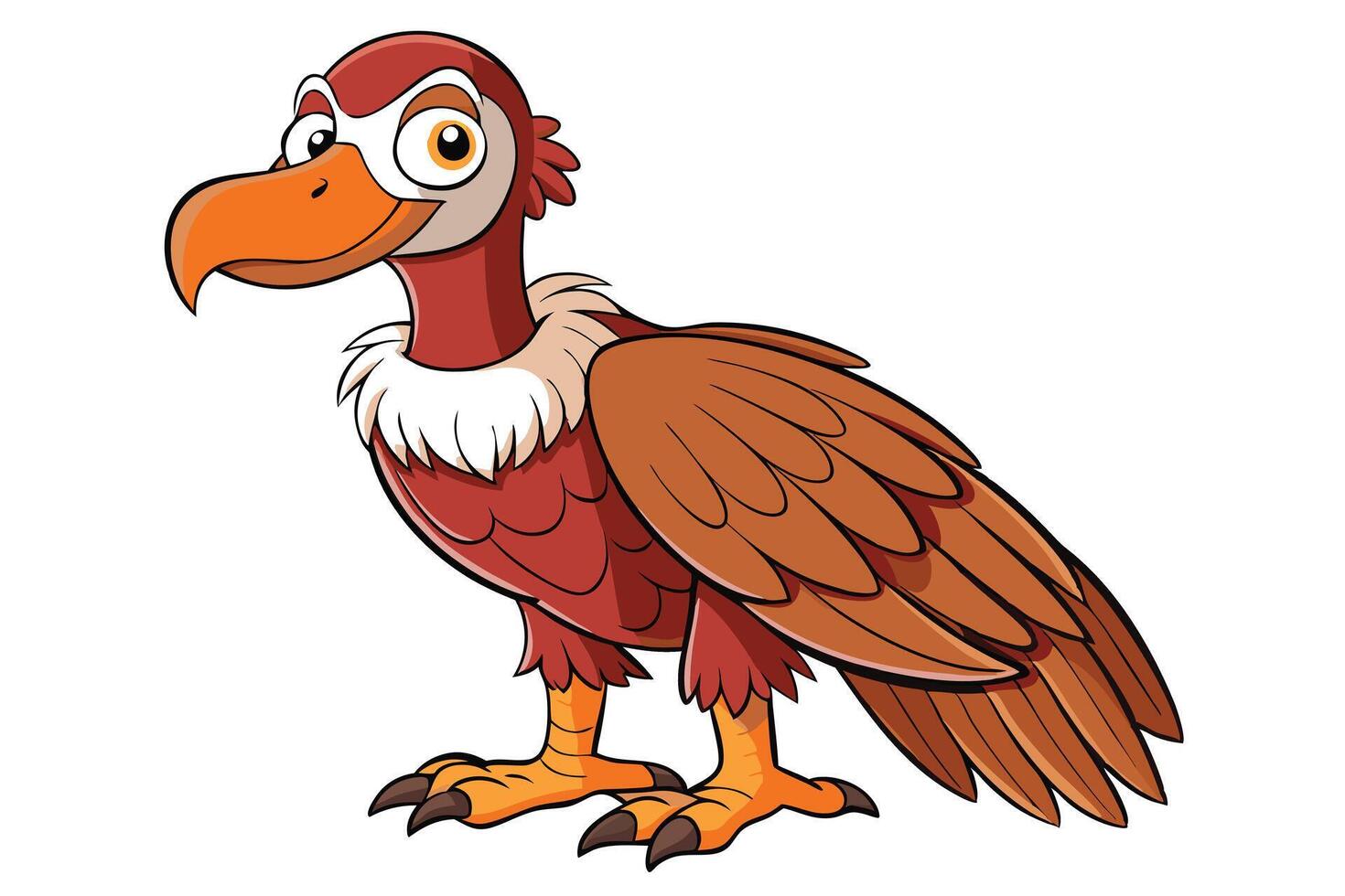 Cartoon Vulture with Orange Beak, Brown Plumage, White Frill on White Background vector