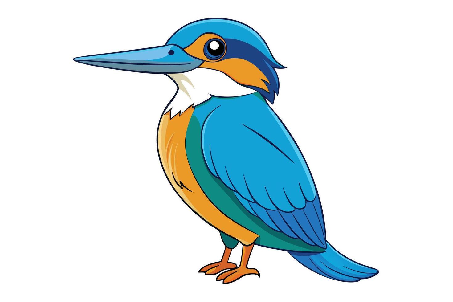 Cartoon Kingfisher With Blue Feathers Isolated On White vector