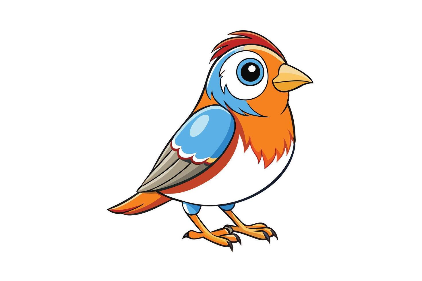 Cute Orange Bird Cartoon Character with Blue Feathers on Transparent Background vector