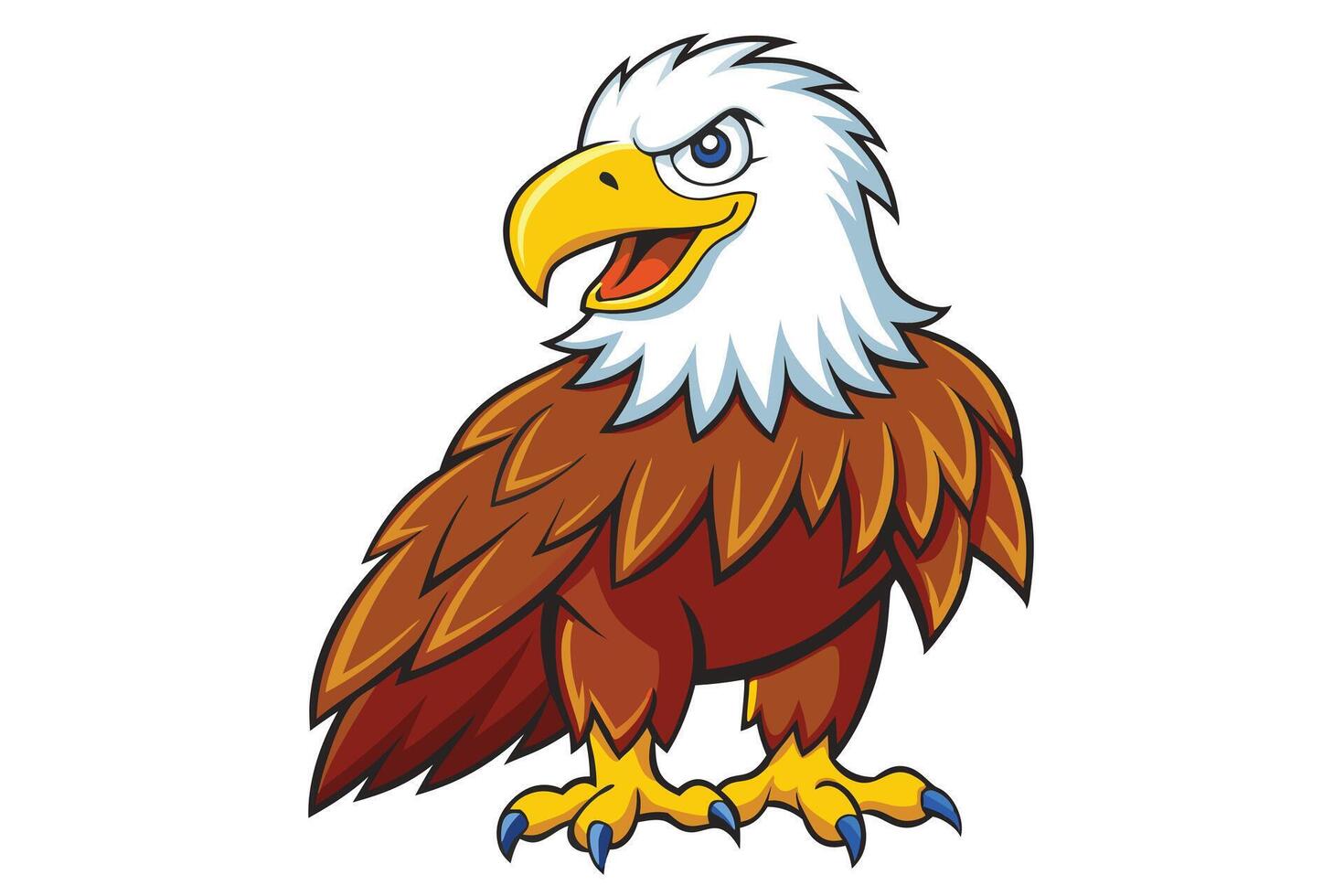 Cartoon Bald Eagle Mascot with White Head, Brown Feathers and Yellow Beak Isolated vector