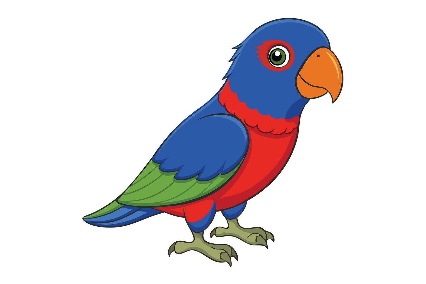 Cartoon Lorikeet with Blue Head and Red Breast on White vector