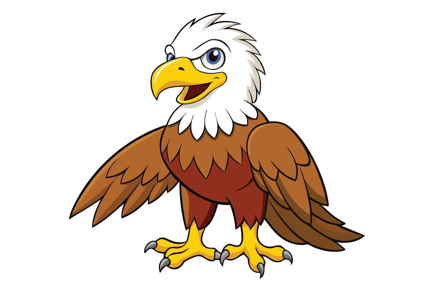 Cartoon Bald Eagle Mascot with Wings Spread and Intense Gaze on Transparent Background vector