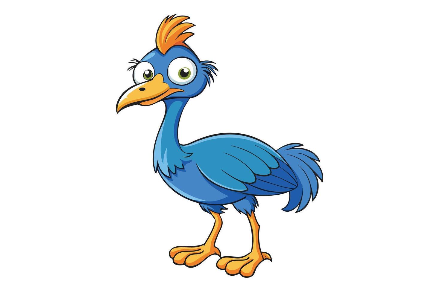Standing Cartoon Bird Character with Blue Feathers on a Transparent Background vector