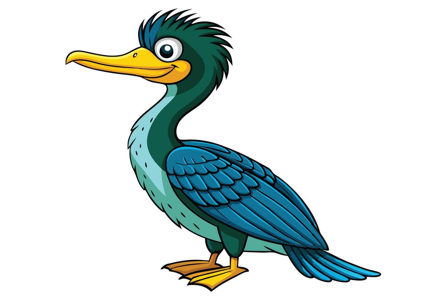 Cartoon Bird of Elegant Cormorant on Transparent Background vector