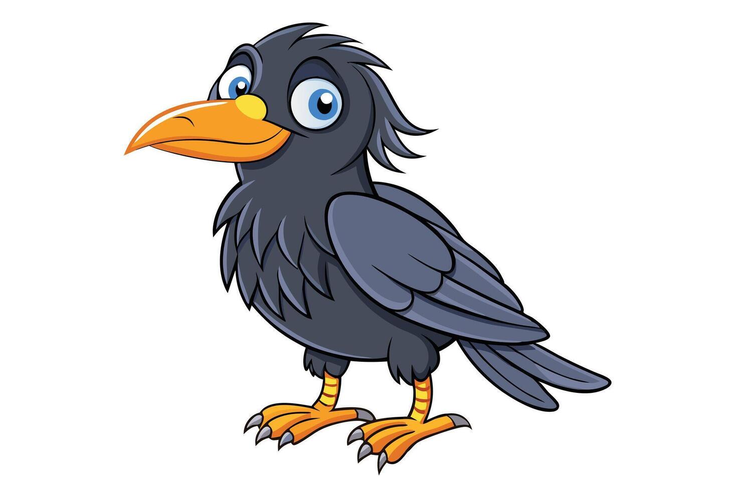 Cartoon Gray Crow with Big Blue Eyes and Transparent Background vector