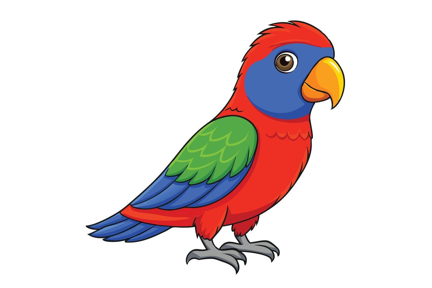 Cartoon Parrot with Red, Blue and Green Plumage Isolated on White vector