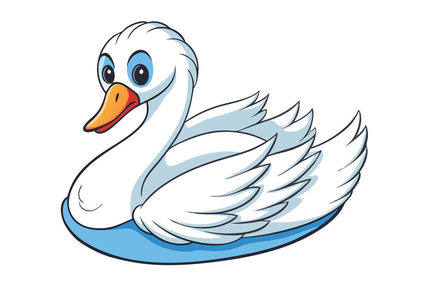 Charming White Swan Cartoon Design with Orange Beak and Blue Eyes on Transparent Background vector