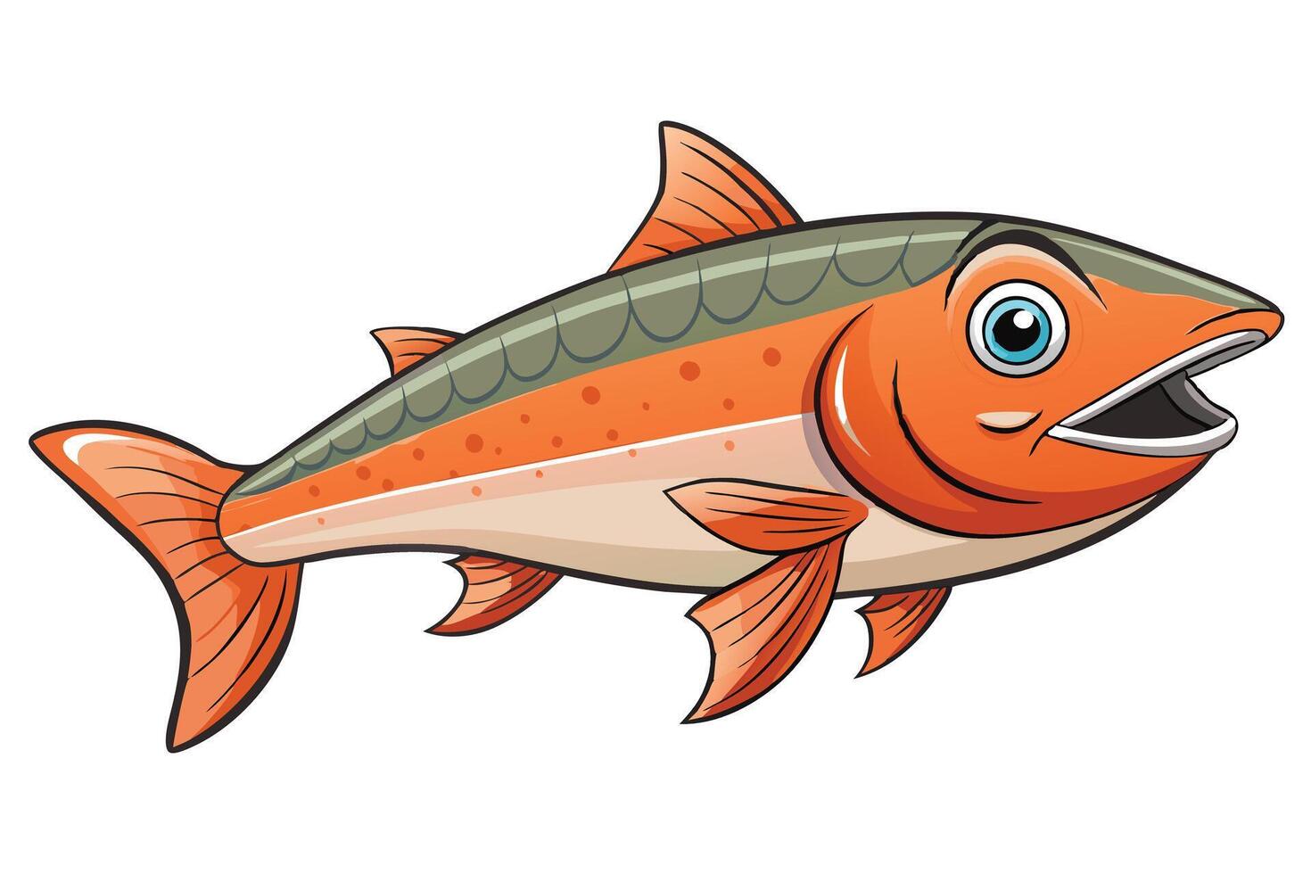 Animated Orange Fish Cartoon Style on Transparent Background vector