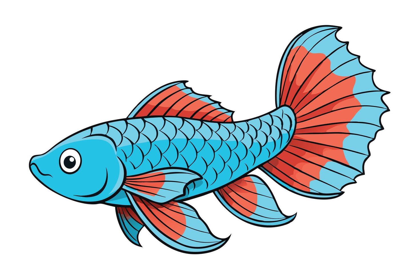 Cartoon Blue Fish with Decorative Fins on Transparent Background vector