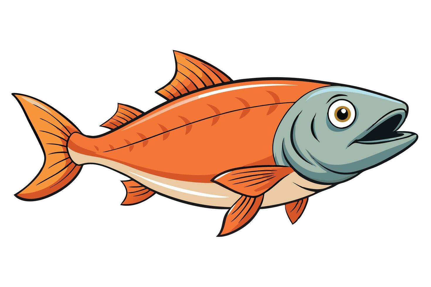 Cartoon Orange Fish With Detailed Fins, Body, and Head on a Transparent Background vector