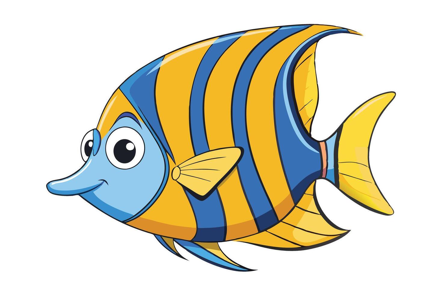 Cartoon Angelfish with Striped Body on Transparent Background vector