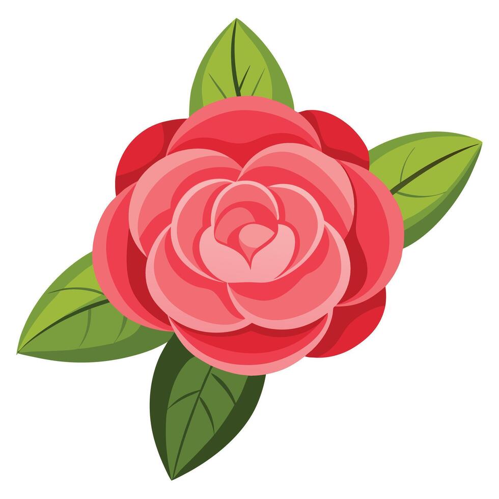 Flat Pink Flower Design with Green Leaves on a White Background Design vector