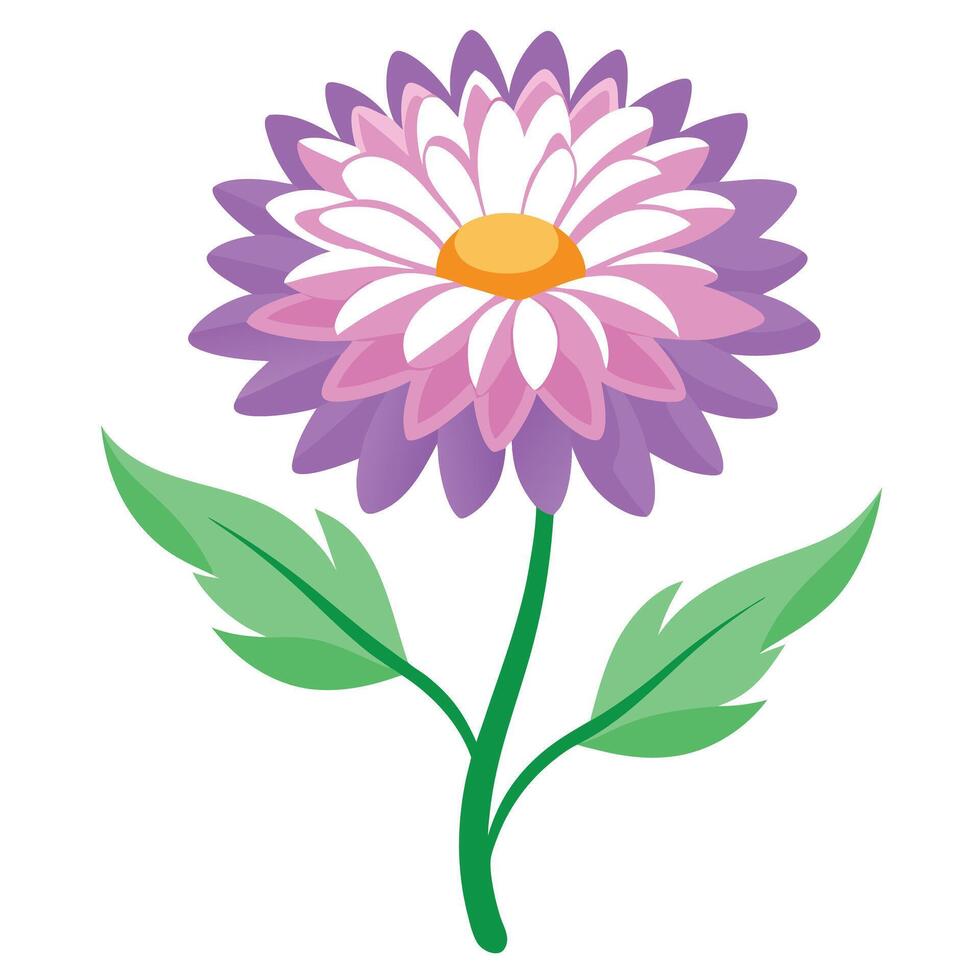 Isolated Purple Flower Cartoon with Green Leaves on Transparent Background vector