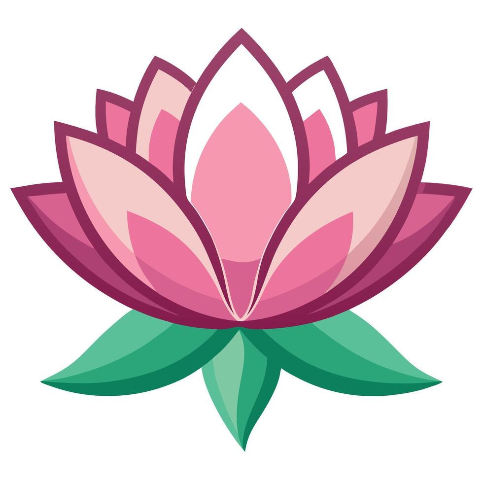 Isolated Pink Lotus Blossom Icon with Green Leaves on Transparent Background vector
