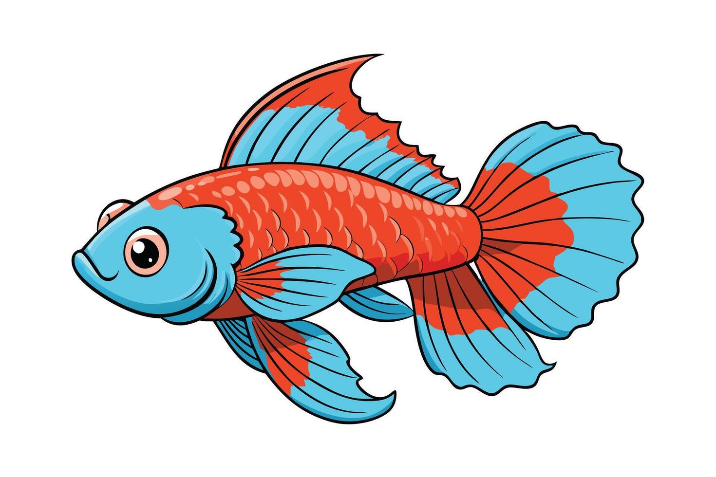 Cartoonish Fish with Blue and Orange Scales, Isolated on White Background vector
