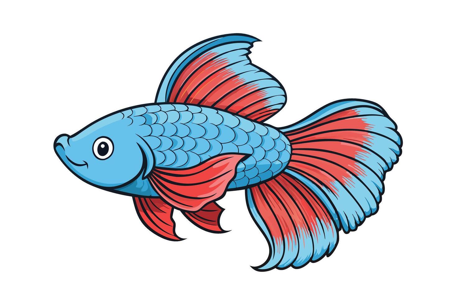 Cartoon Betta Fish with Blue Scales and Red Fins on White Background vector