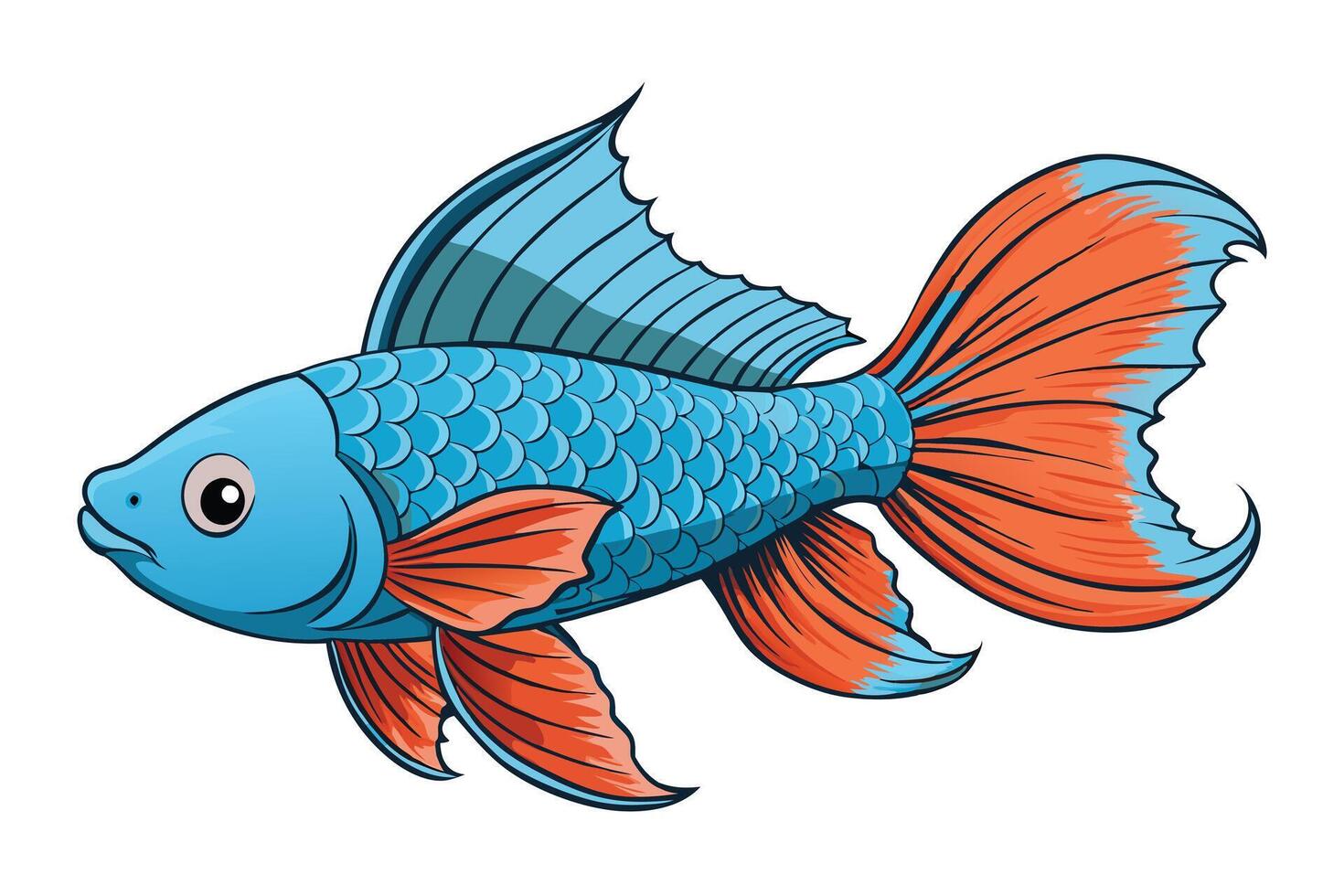 Cartoon Fish with Blue Scales and Orange Fins isolated on a Transparent Background vector