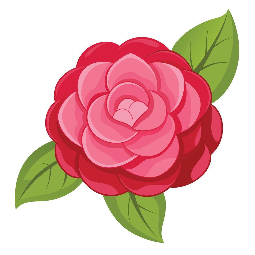Isolated Cartoon Pink Rose Flower with Green Leaves on Transparent Background vector