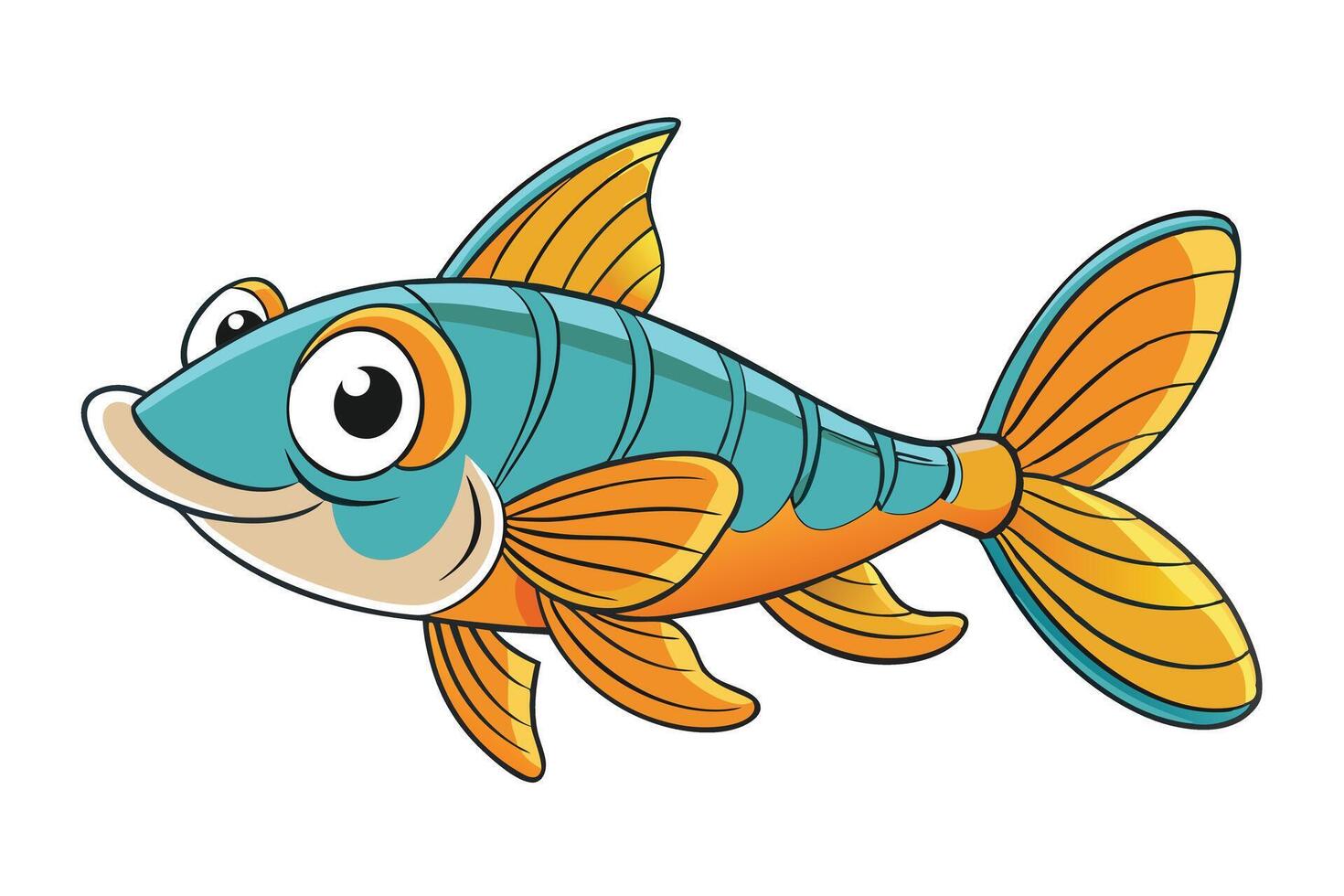 Charming Cartoon Fish Blue, Gold Fins, Animated Ocean Life on Transparent Background vector