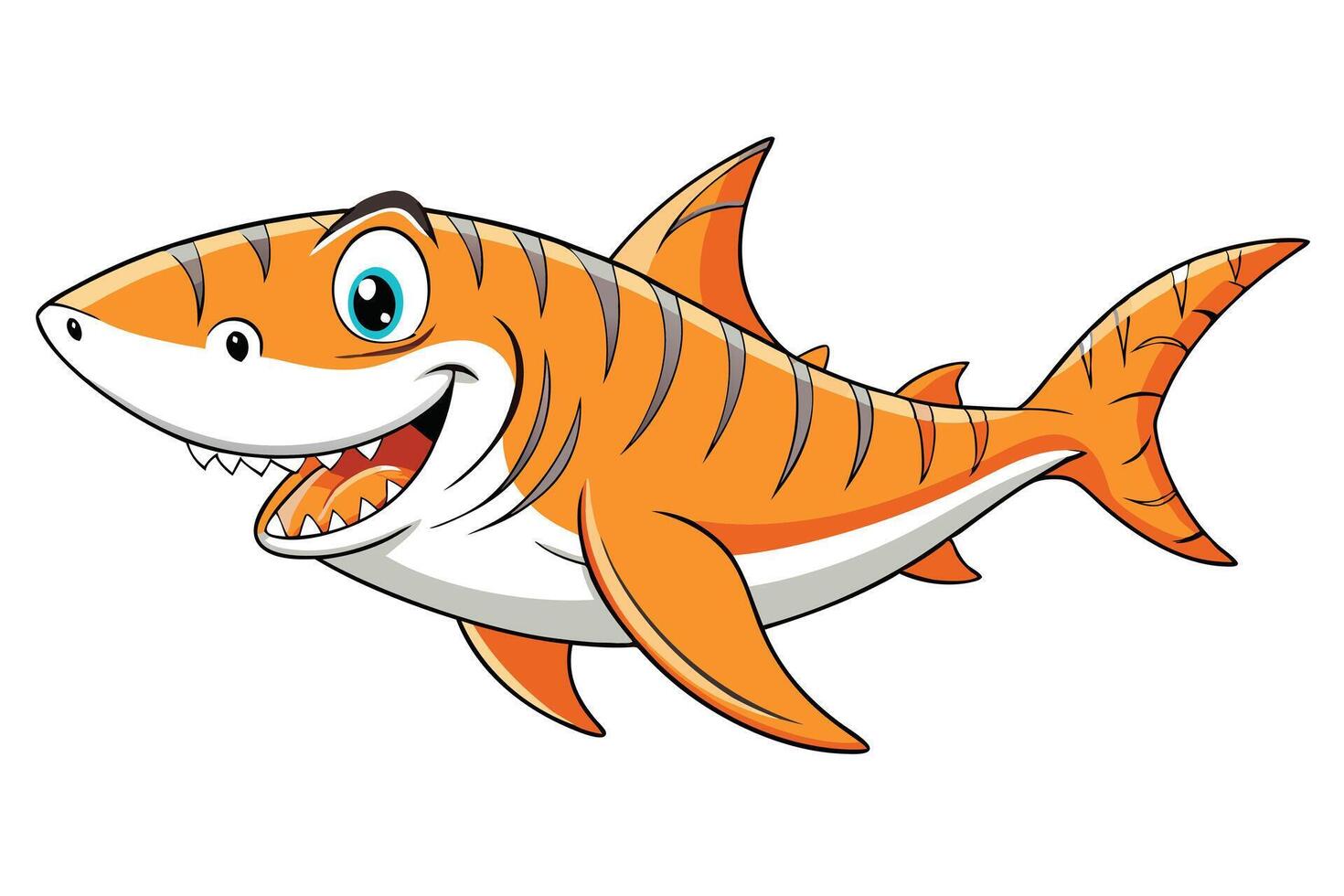 Cartoon Orange Shark with Stripes on a Transparent Background vector