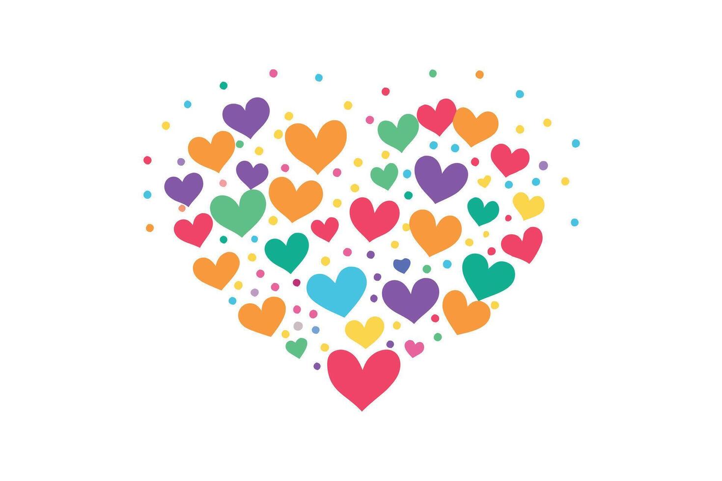 Colorful Heart Made of Hearts and Dots on White Background Love Theme Hearts vector