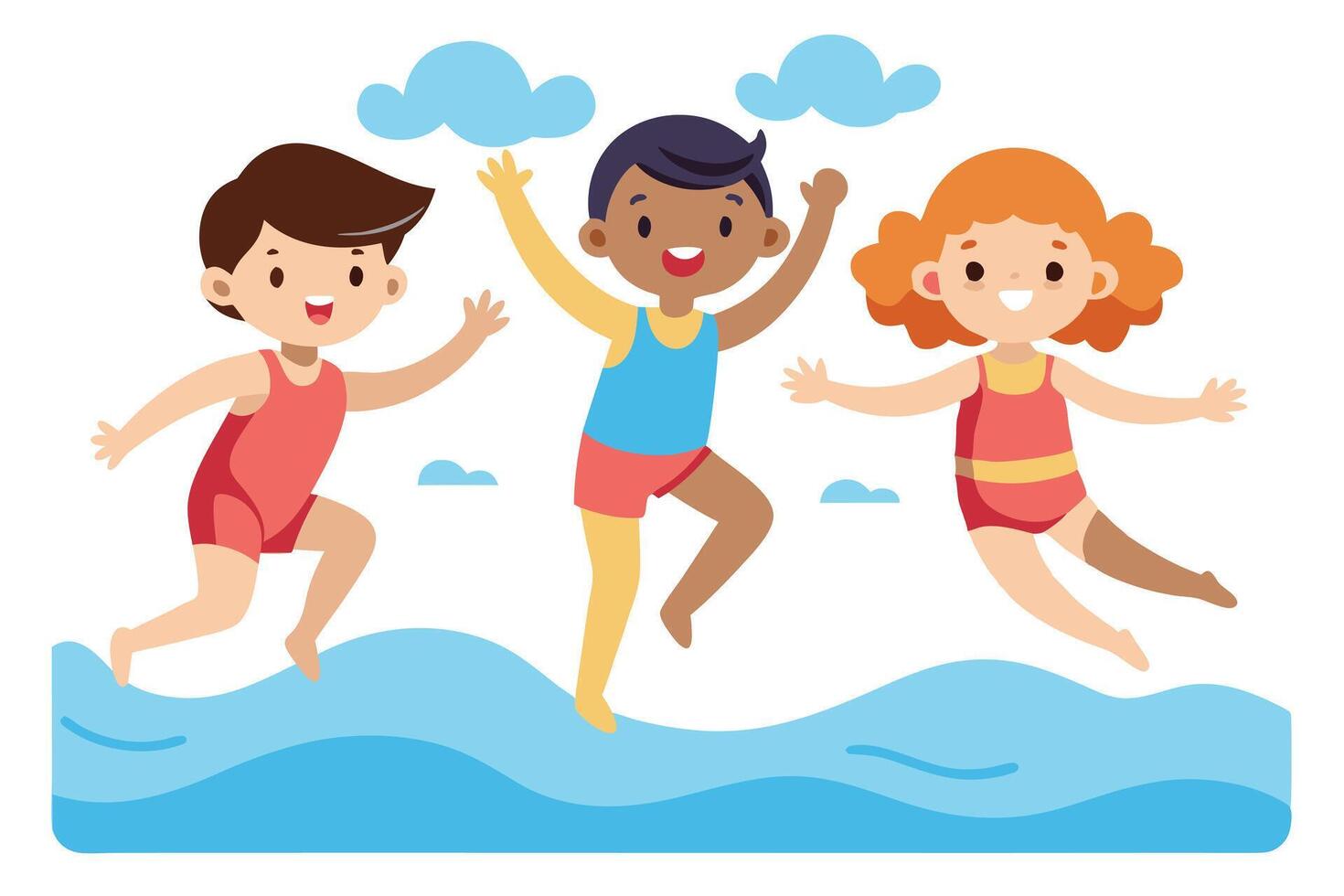 Cartoon Children Jumping Over Water with Transparent Background vector