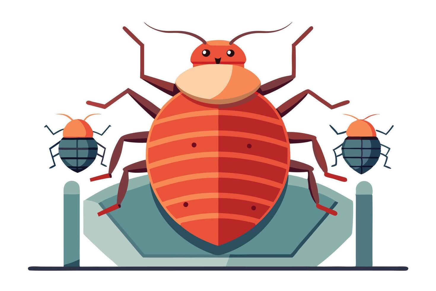 Flat Cartoon Insect Trio with Orange and Dark Brown Color Tones on Transparent Background vector