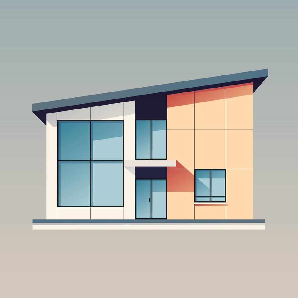 Modern White and Orange House with Sloped Roof Flat Illustration vector