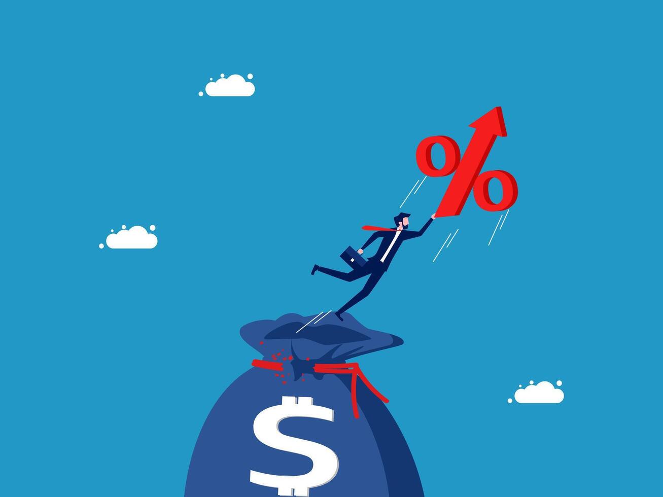 businessman falling from the bag with a percentage sign on it vector