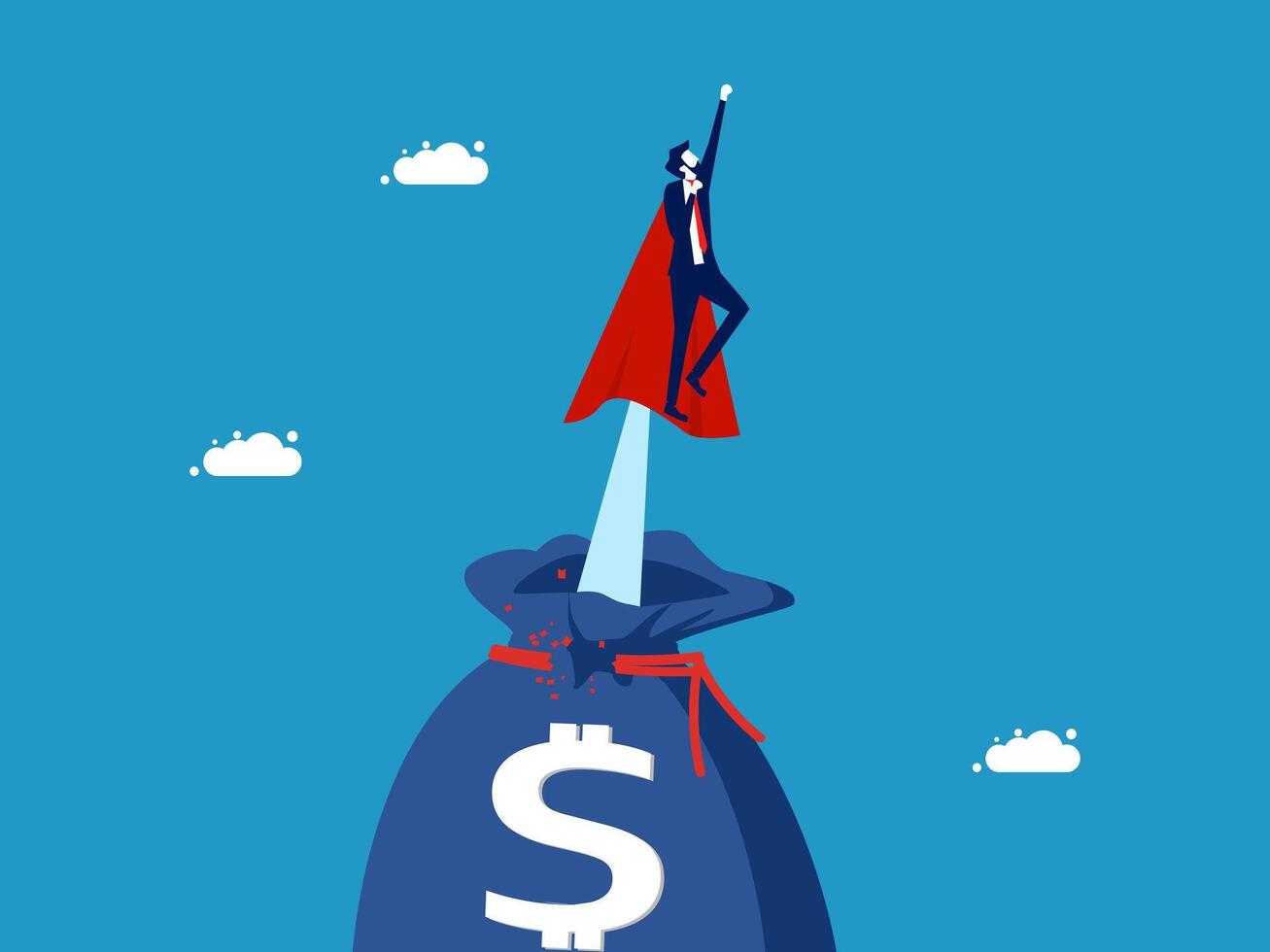 businessman flying over a bag with money vector
